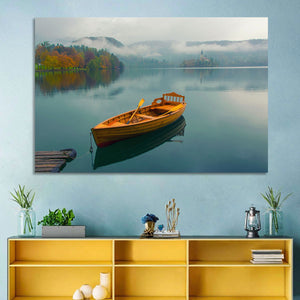 Foggy Bled Lake Boat Wall Art