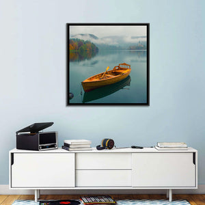 Foggy Bled Lake Boat Wall Art