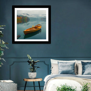 Foggy Bled Lake Boat Wall Art