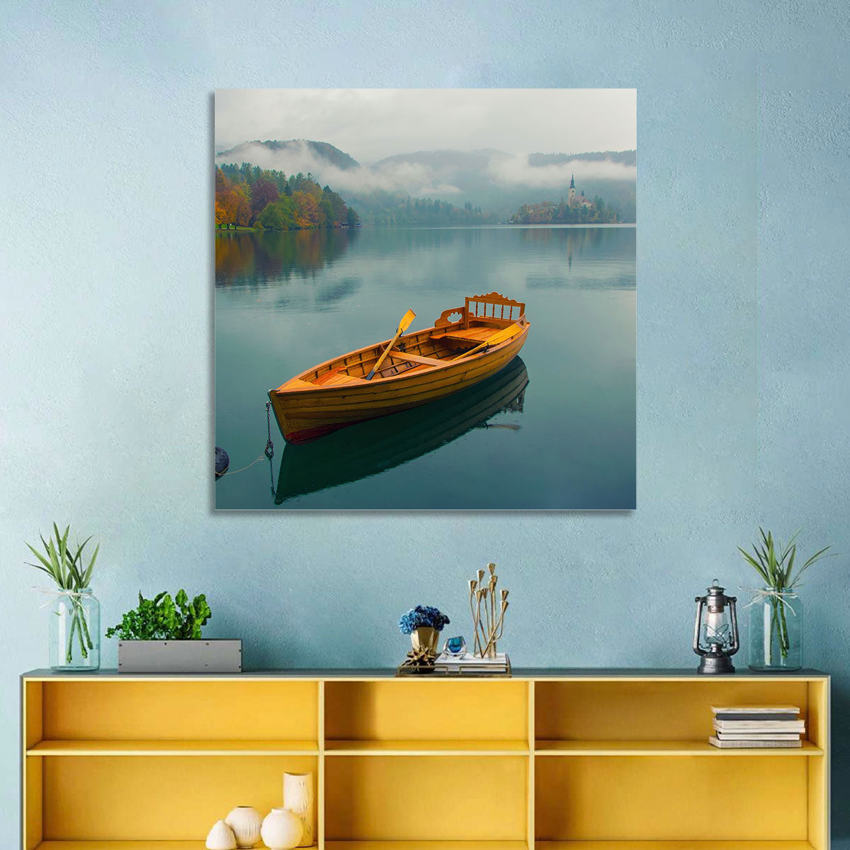 Tethered Boat on Lake Bled Wall Art
