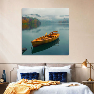 Foggy Bled Lake Boat Wall Art