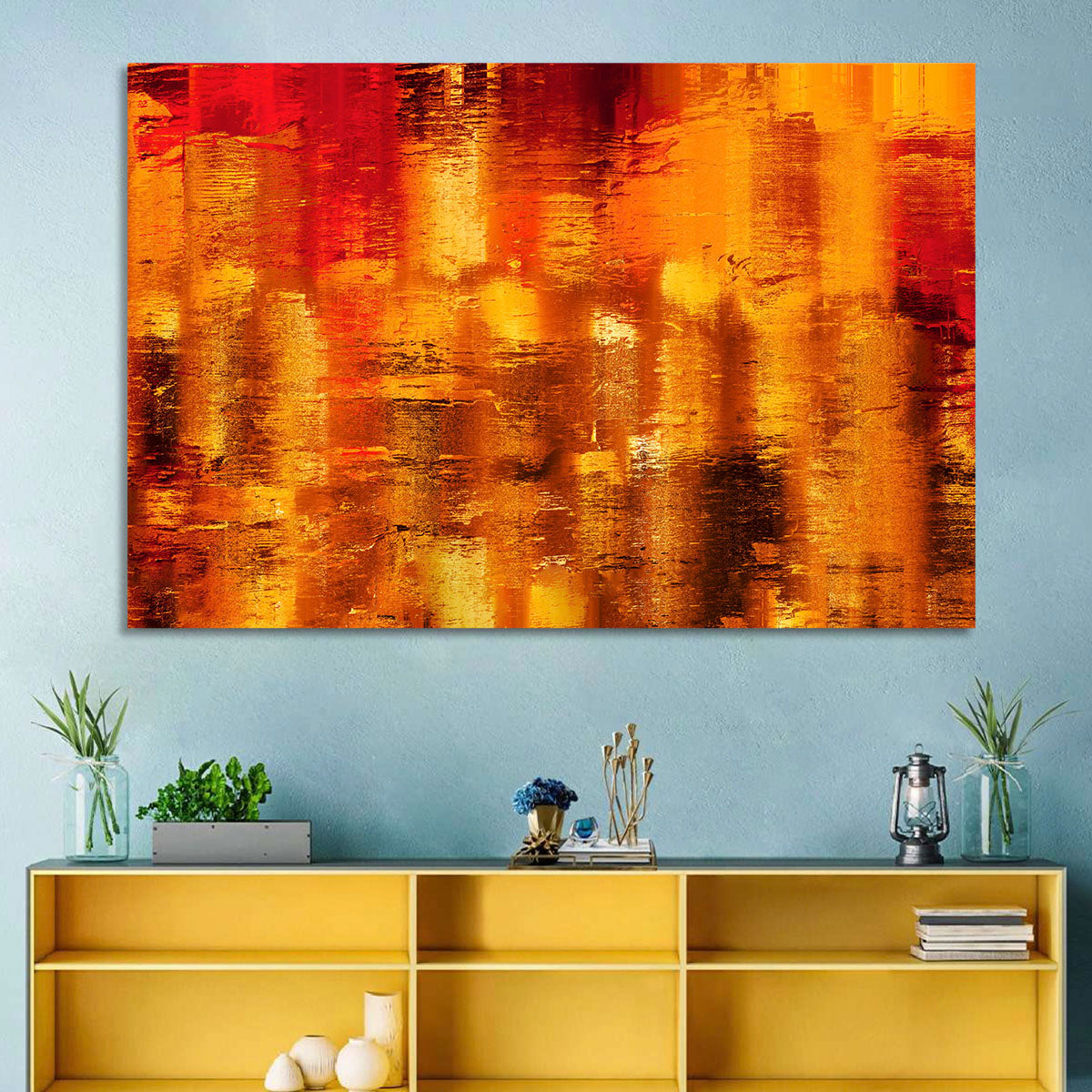 Golden Parallel Lines Abstract Wall Art