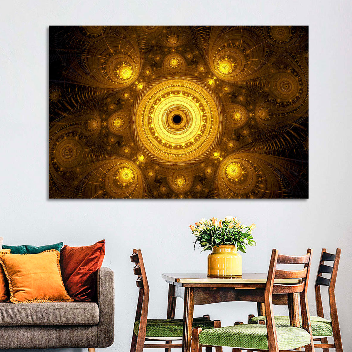 Golden Fractal Mandala Wall Art