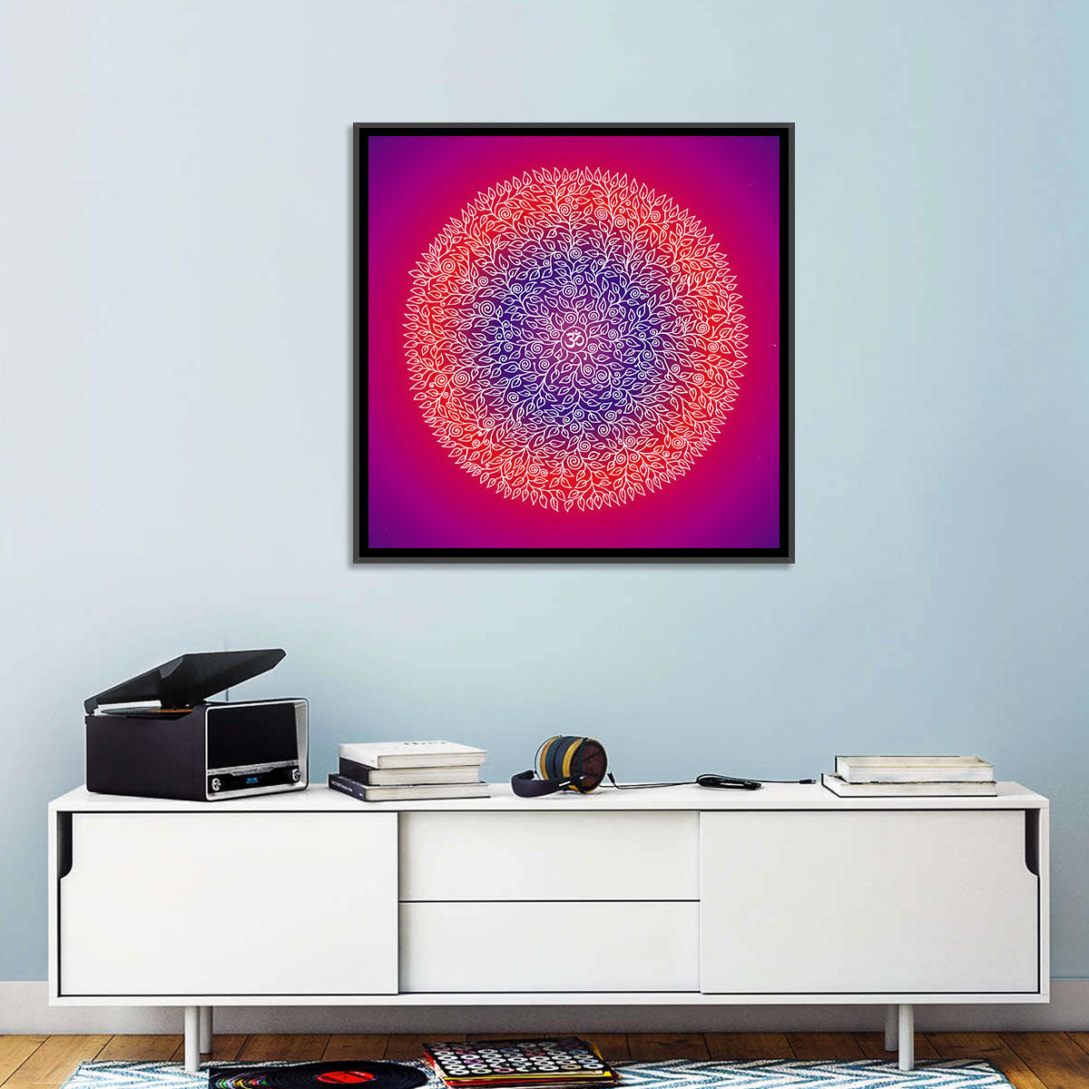 Botanical Om Mandala Wall Art in a room, square