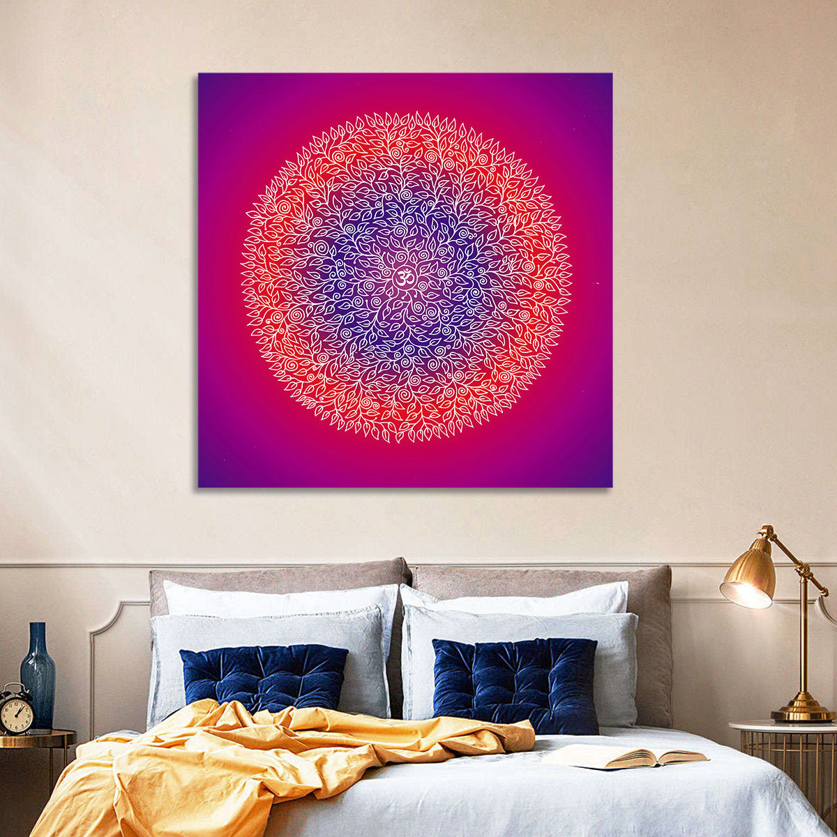 Botanical Om Mandala Wall Art in a room, square