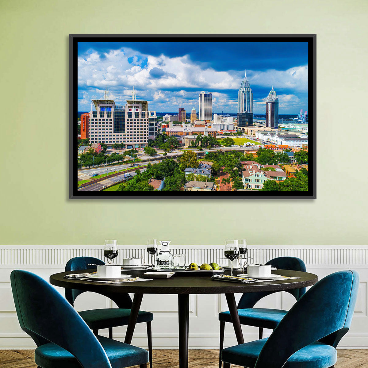 Mobile Skyline with Rsa Battle House Tower Wall Art in a room, landscape
