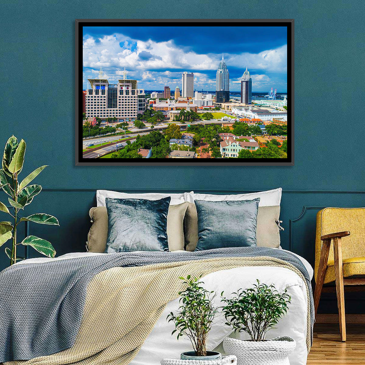 Mobile Skyline with Rsa Battle House Tower Wall Art in a room, landscape