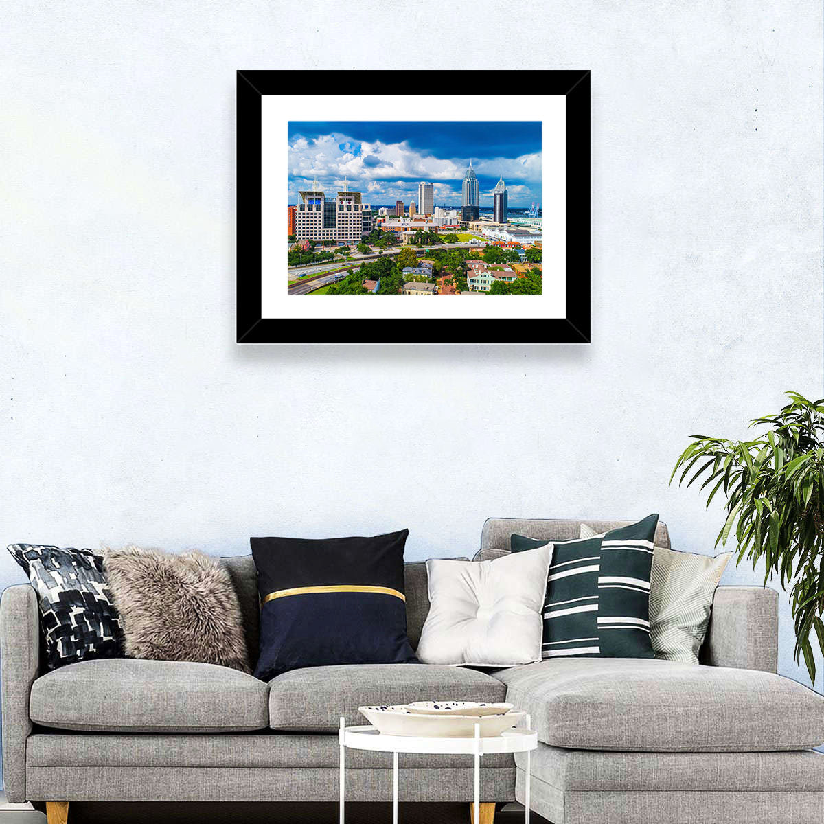 Mobile Skyline with Rsa Battle House Tower Wall Art in a room, landscape