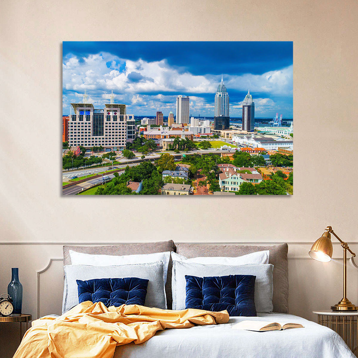 Mobile Skyline with Rsa Battle House Tower Wall Art in a room, landscape
