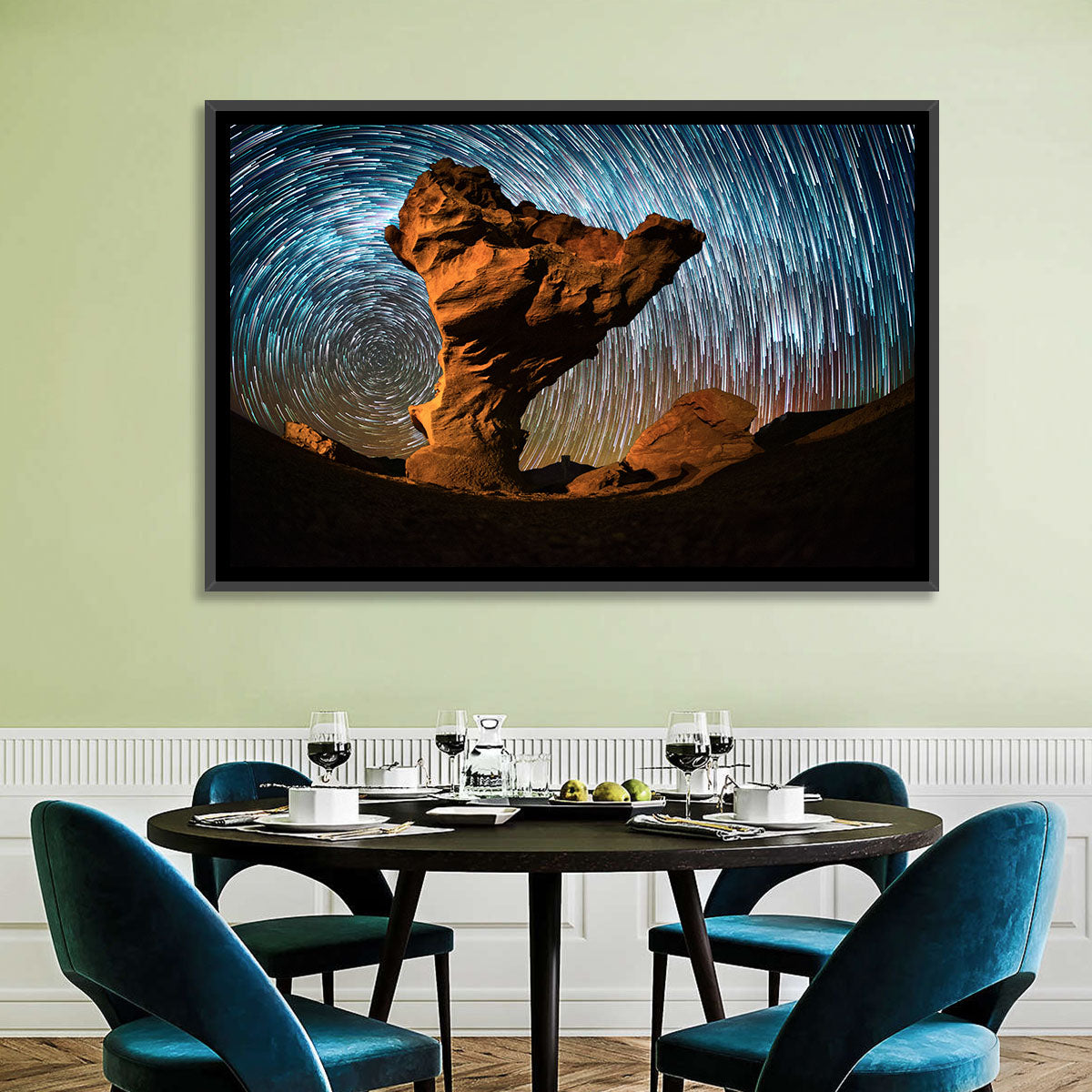 Arbol De Piedra Night Sky Wall Art in a room, landscape