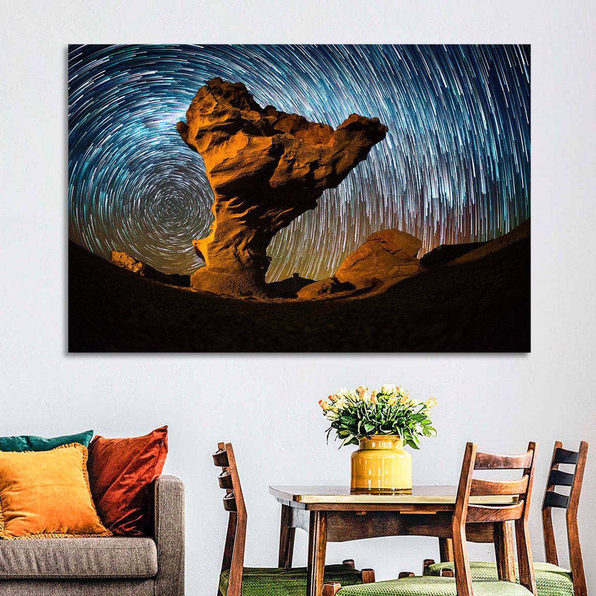 Arbol De Piedra Night Sky Wall Art in a room, landscape