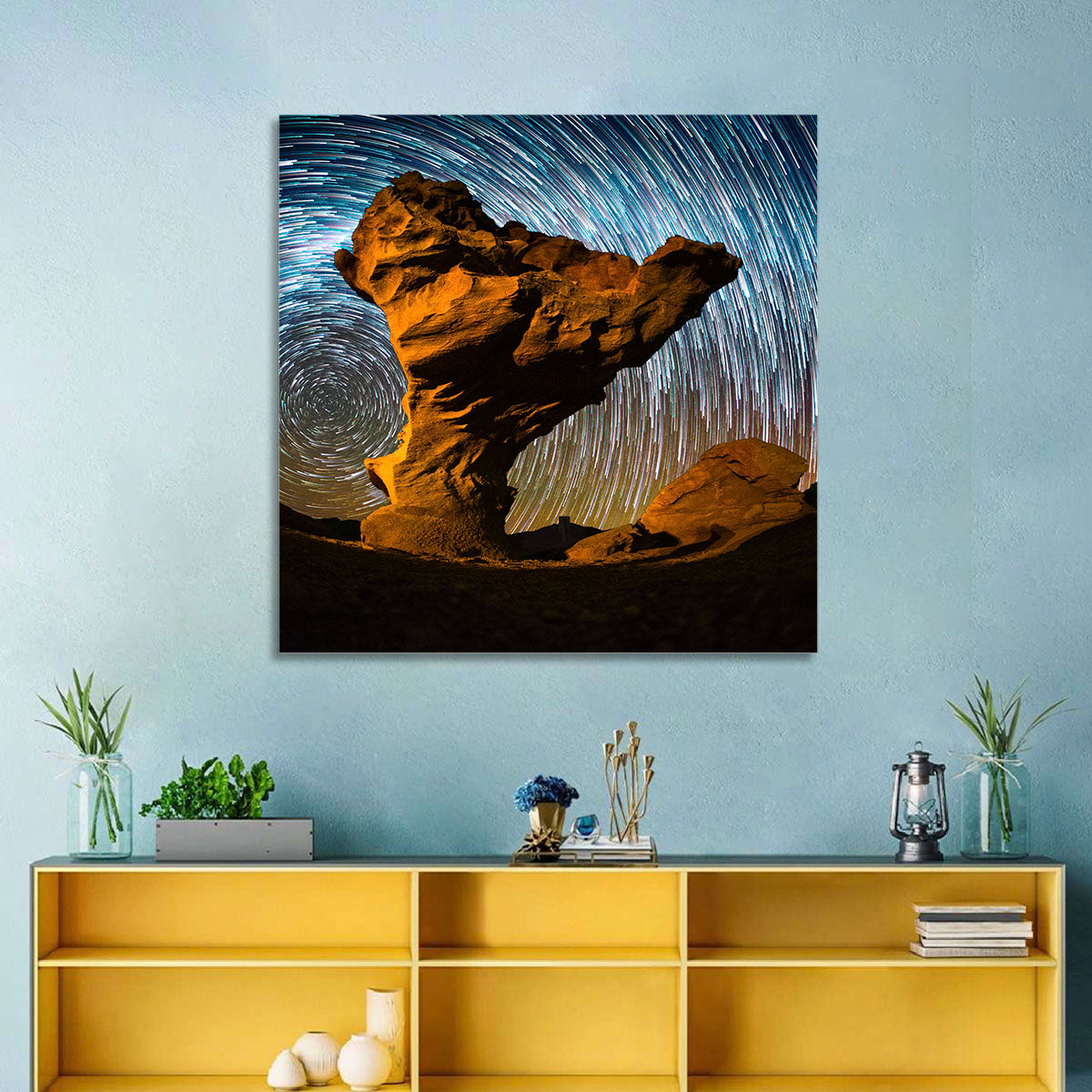 Arbol De Piedra Night Sky Wall Art in a room, landscape