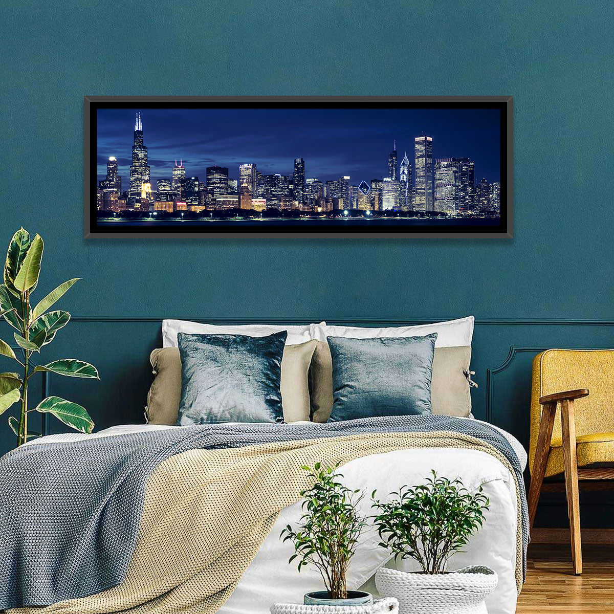 Chicago Night Skyline with Willis Tower Wall Art
