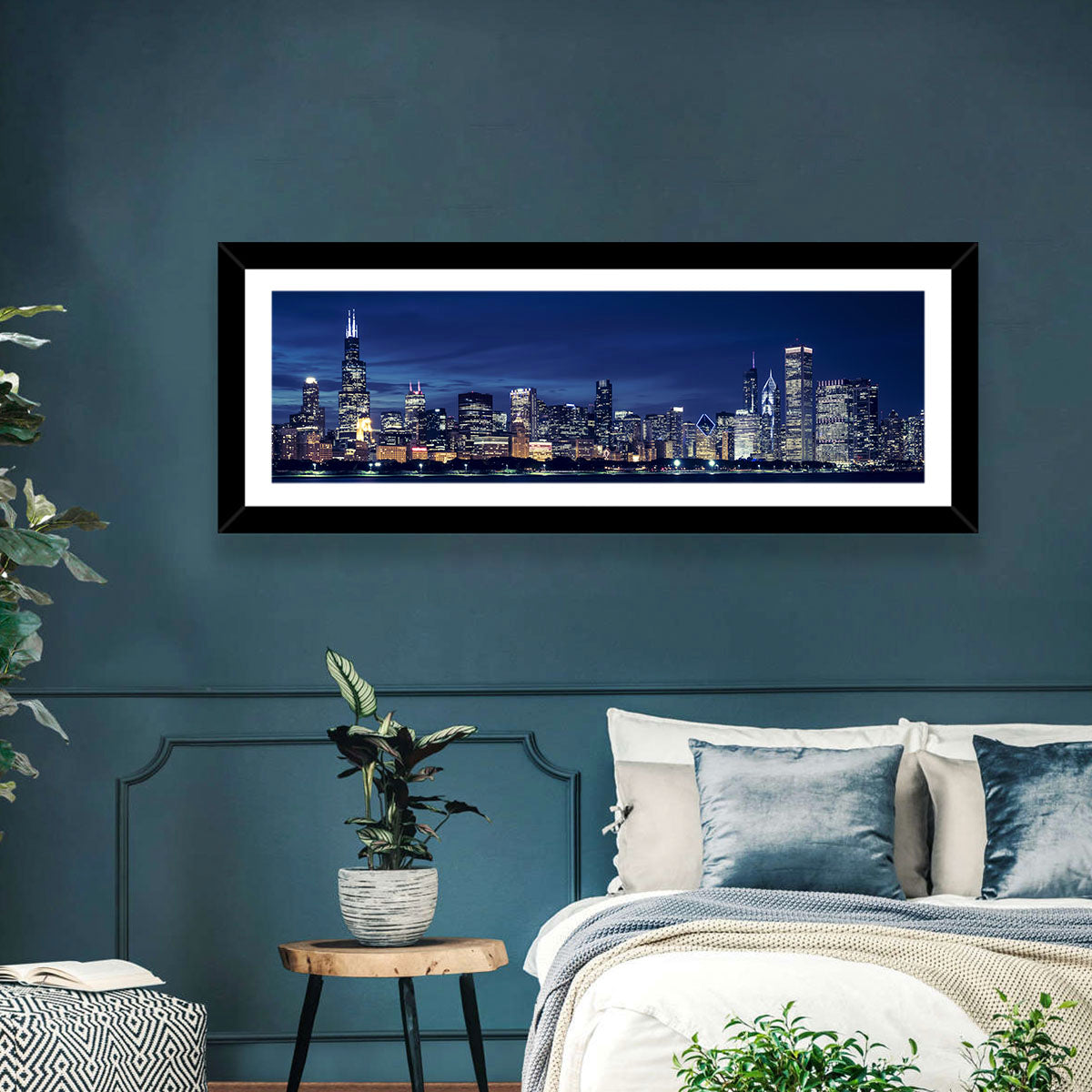 Chicago Night Skyline with Willis Tower Wall Art