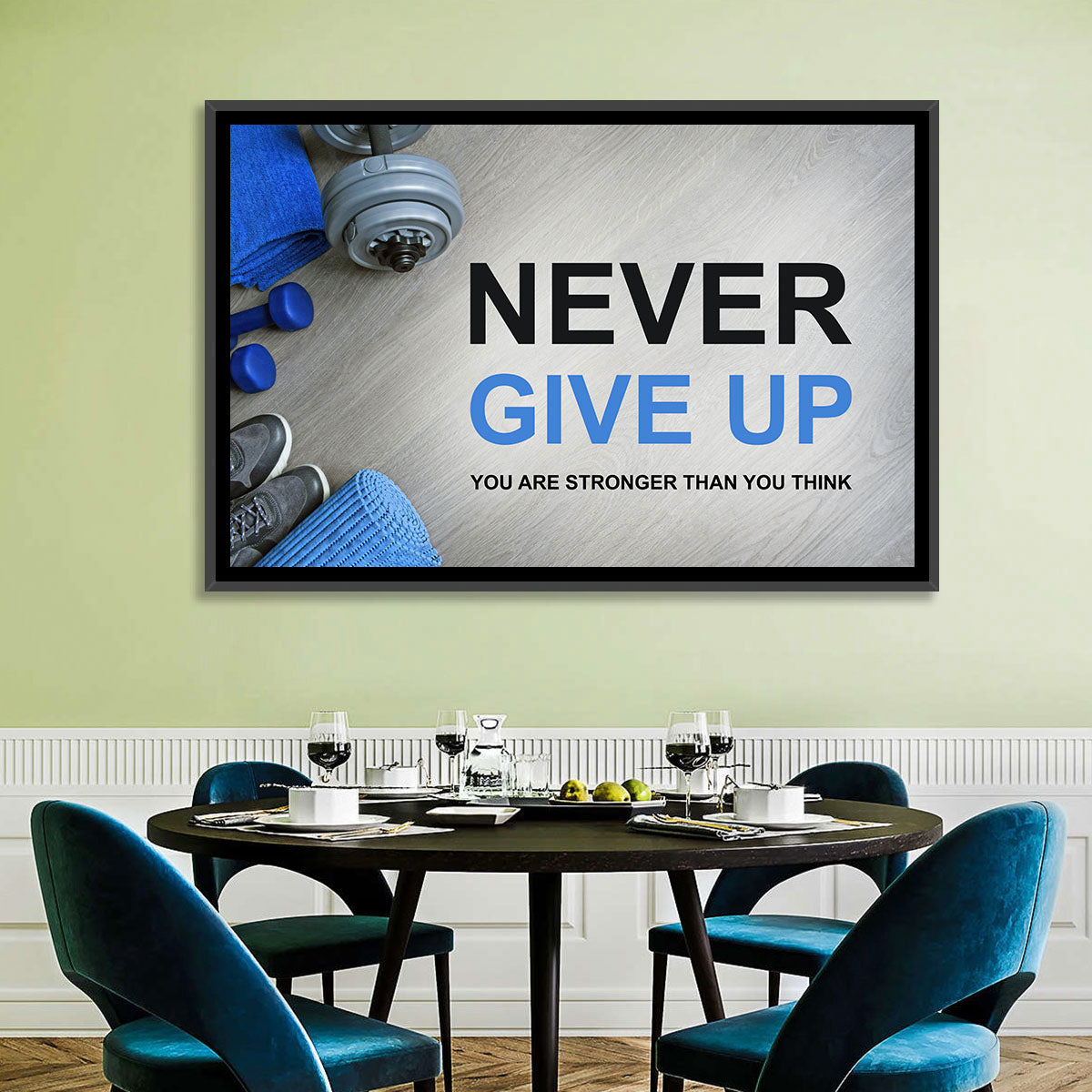 Never Give Up Fitness Typography Wall Art