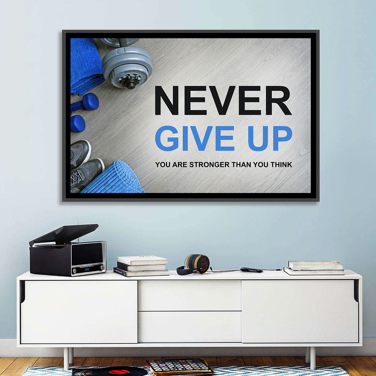 Never Give Up Fitness Typography Wall Art