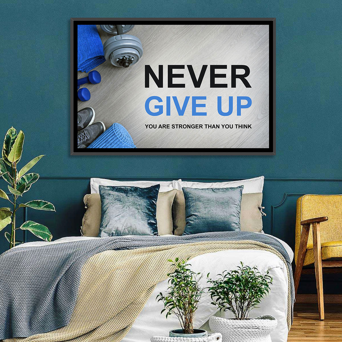 Never Give Up Fitness Typography Wall Art
