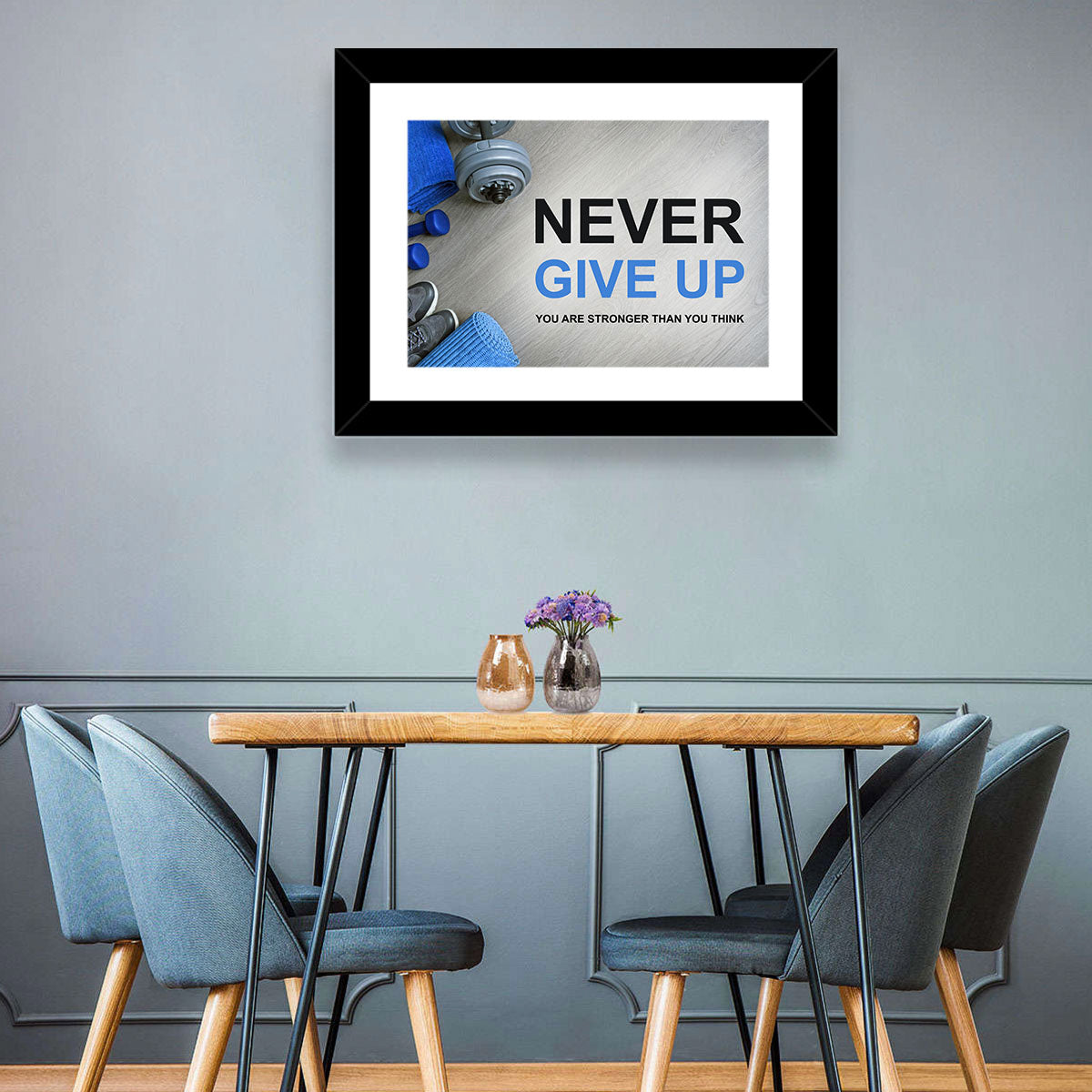 Never Give Up Fitness Typography Wall Art