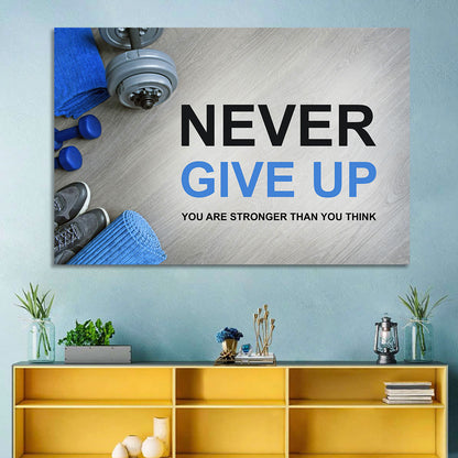 Never Give Up Fitness Typography Wall Art