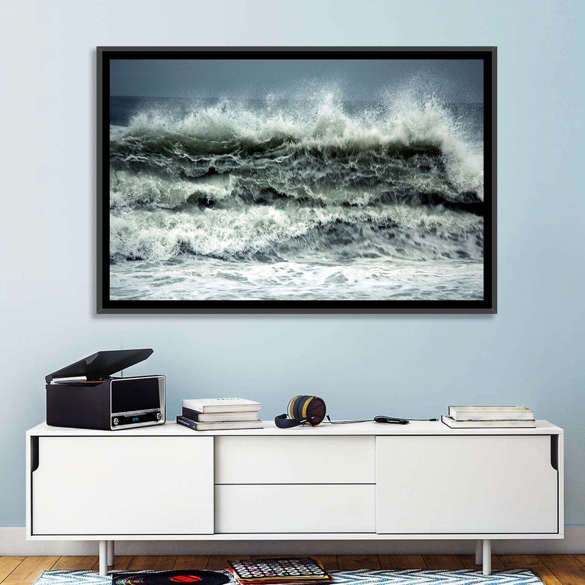 Stormy Coastline Wave Wall Art in a room, landscape