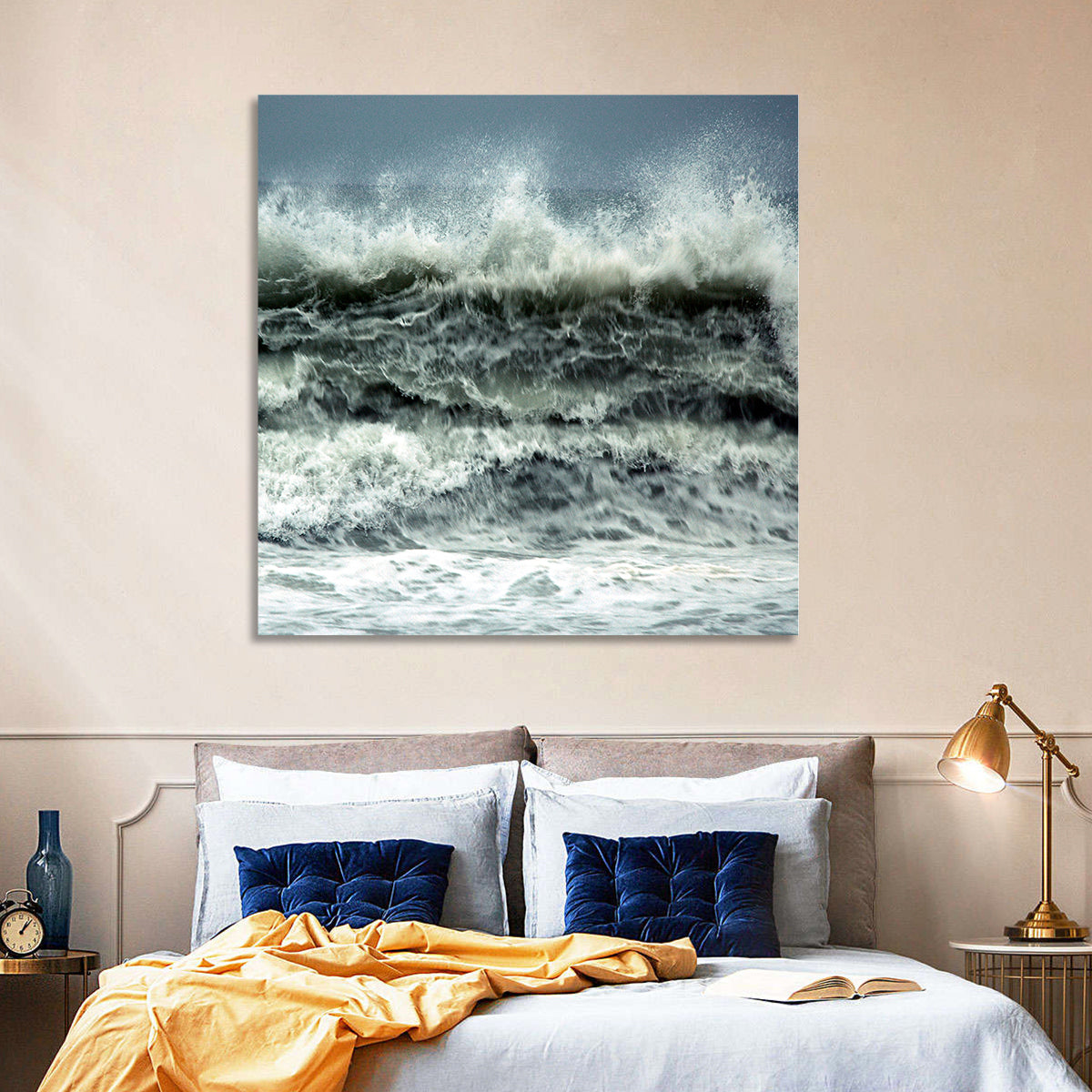 Stormy Coastline Wave Wall Art in a room, landscape