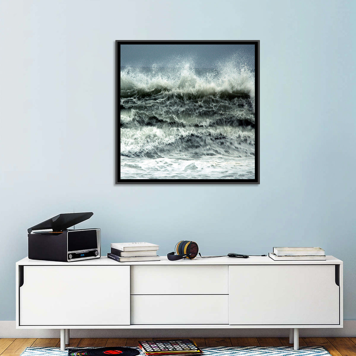Stormy Coastline Wave Wall Art in a room, landscape