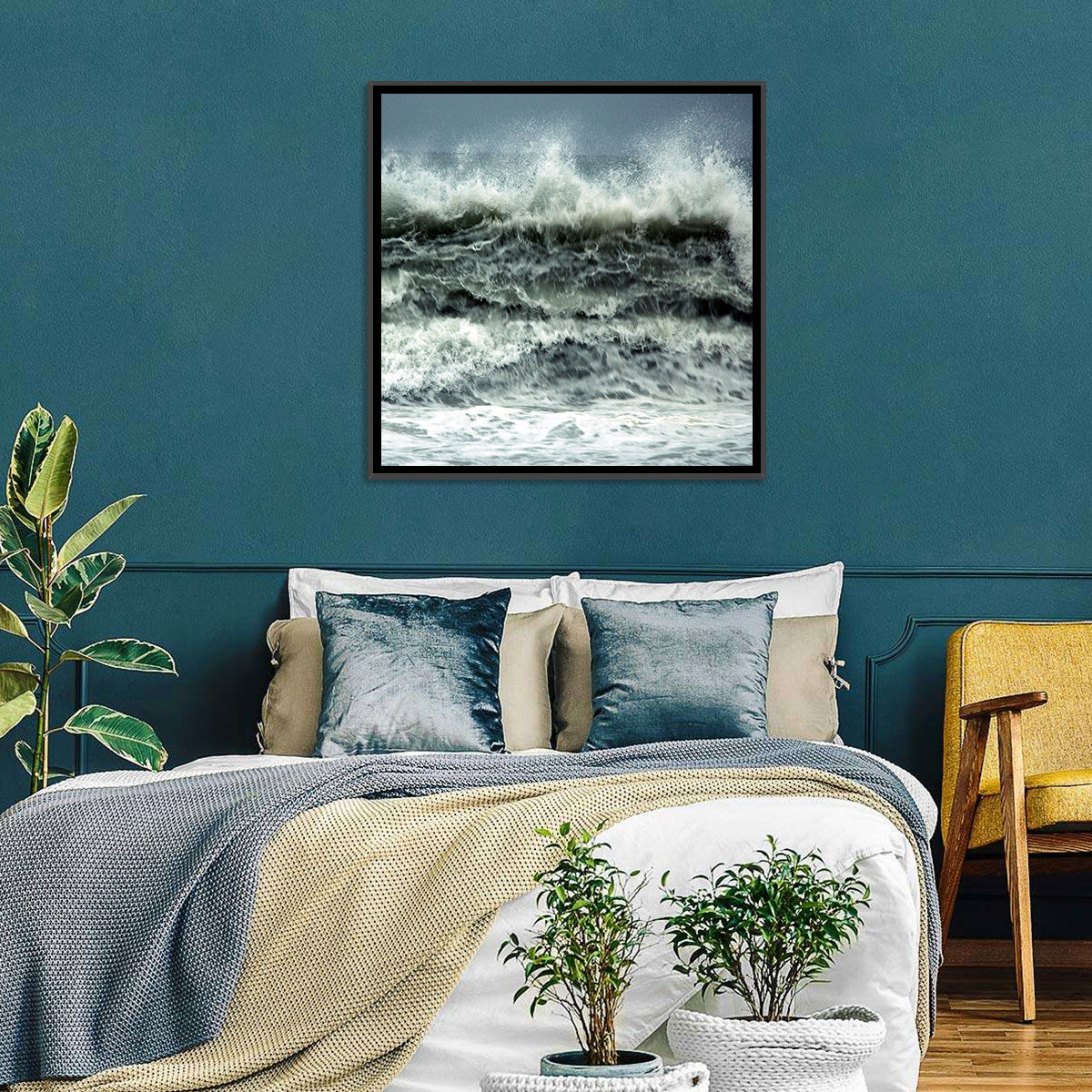 Stormy Coastline Wave Wall Art in a room, landscape