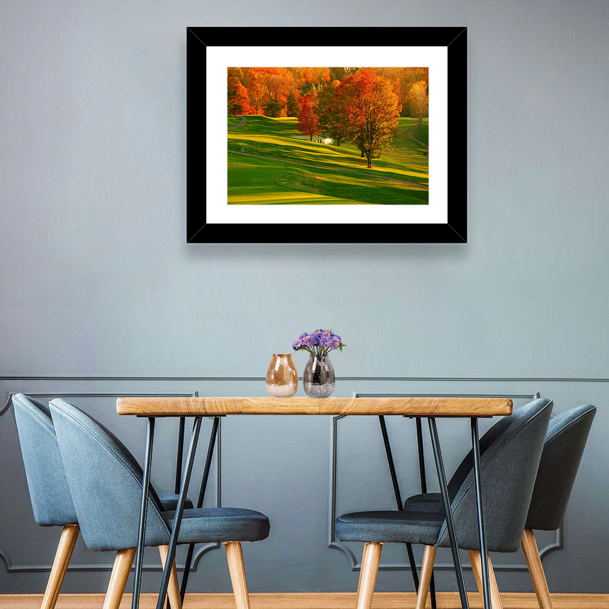 Golden Hour Golf Course Wall Art in a room, landscape