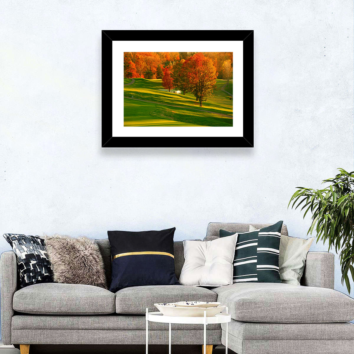 Golden Hour Golf Course Wall Art in a room, landscape
