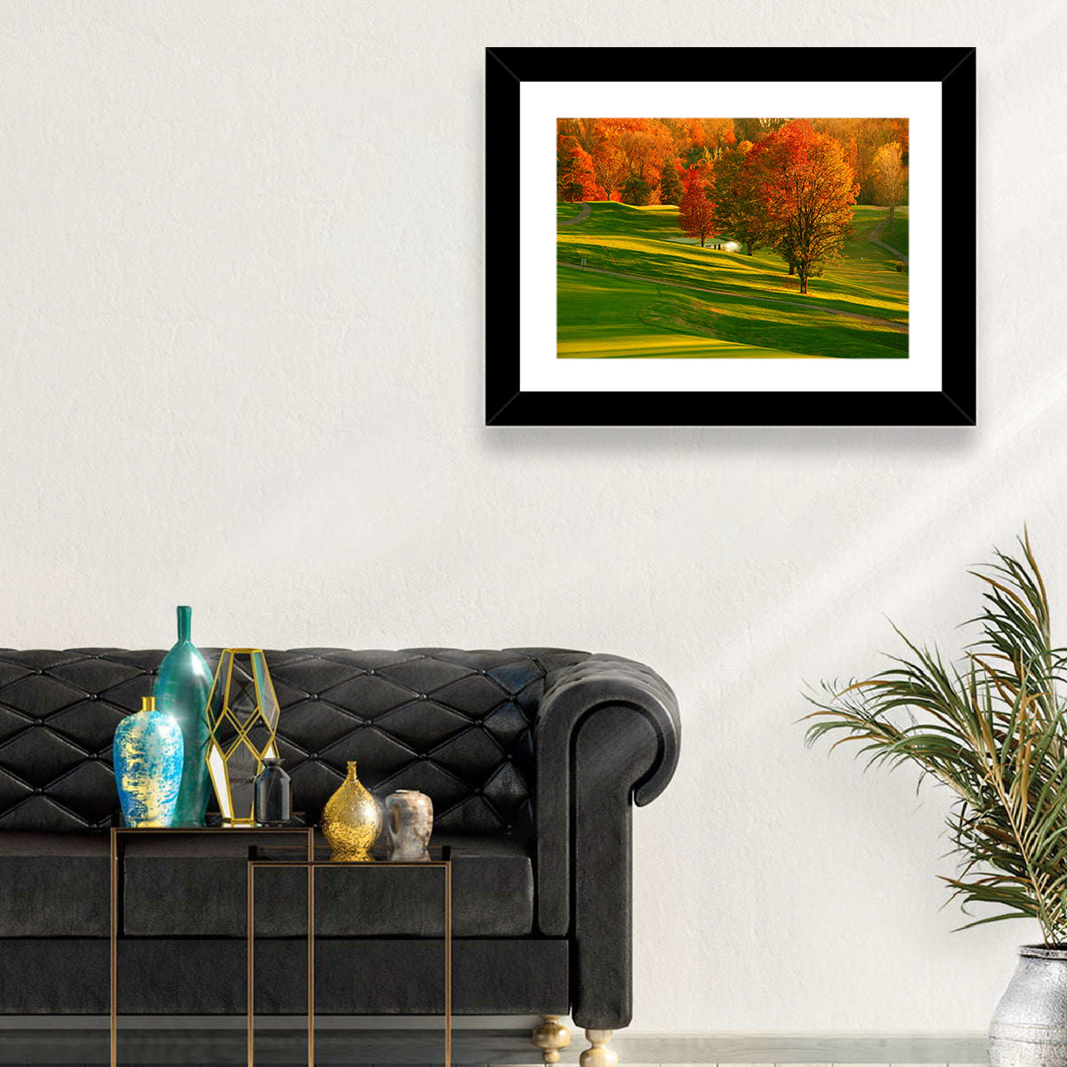 Golden Hour Golf Course Wall Art in a room, landscape