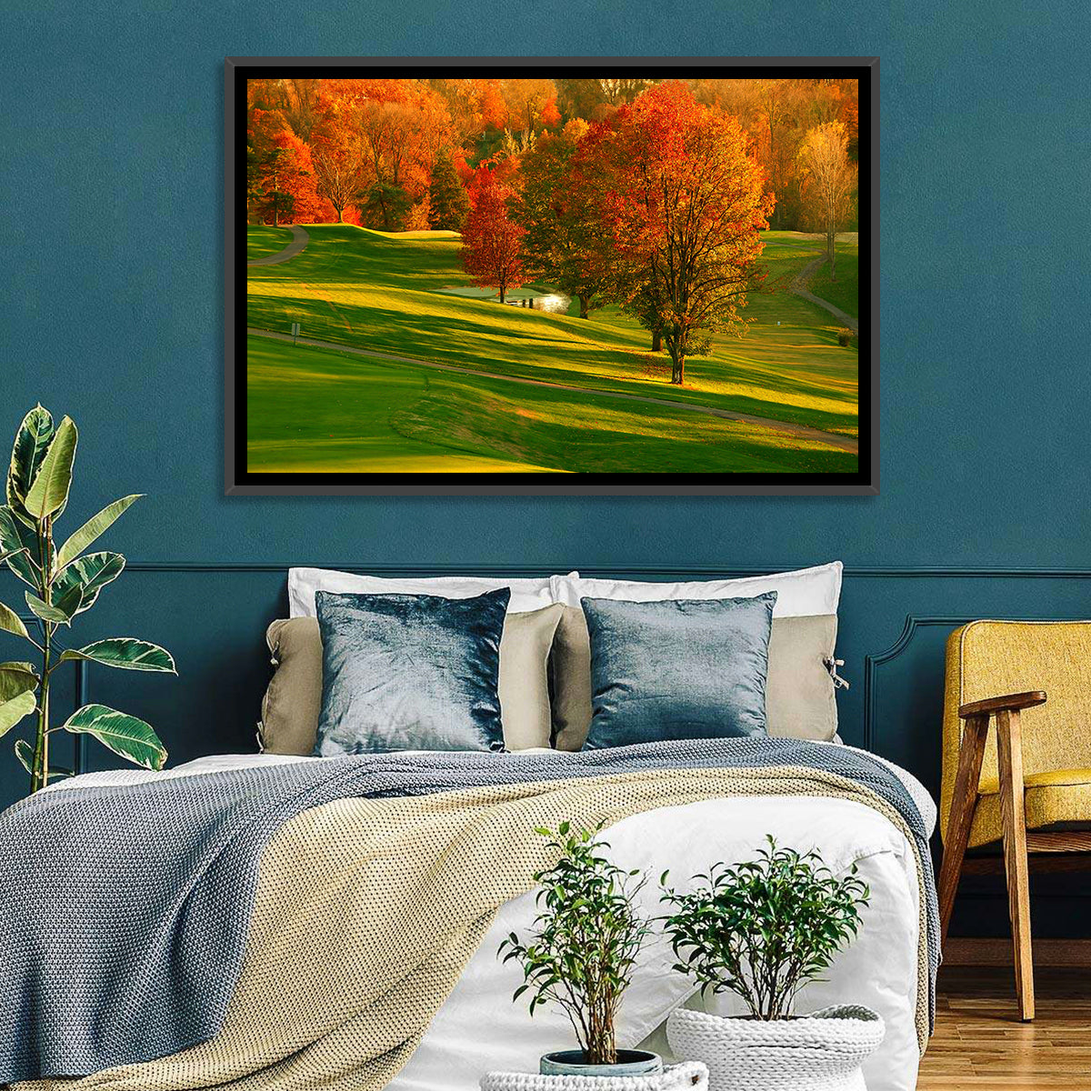 Golden Hour Golf Course Wall Art in a room, landscape