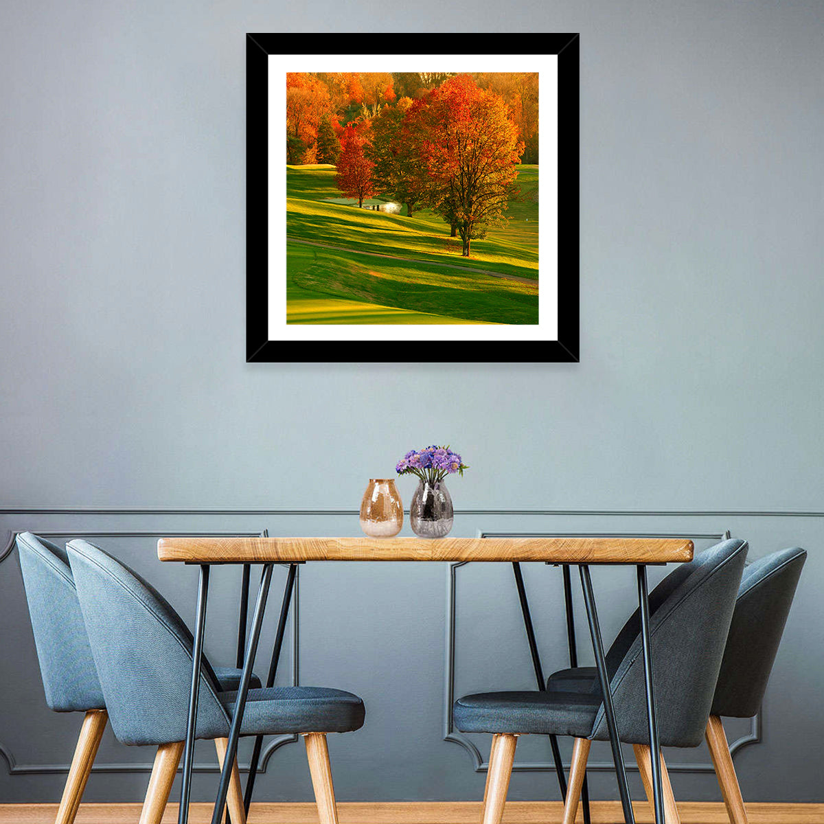 Golden Hour Golf Course Wall Art in a room, landscape