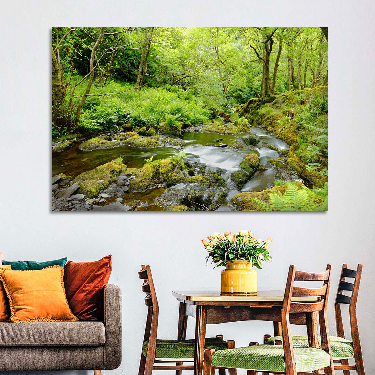 Mossy Stream Through Forest Wall Art