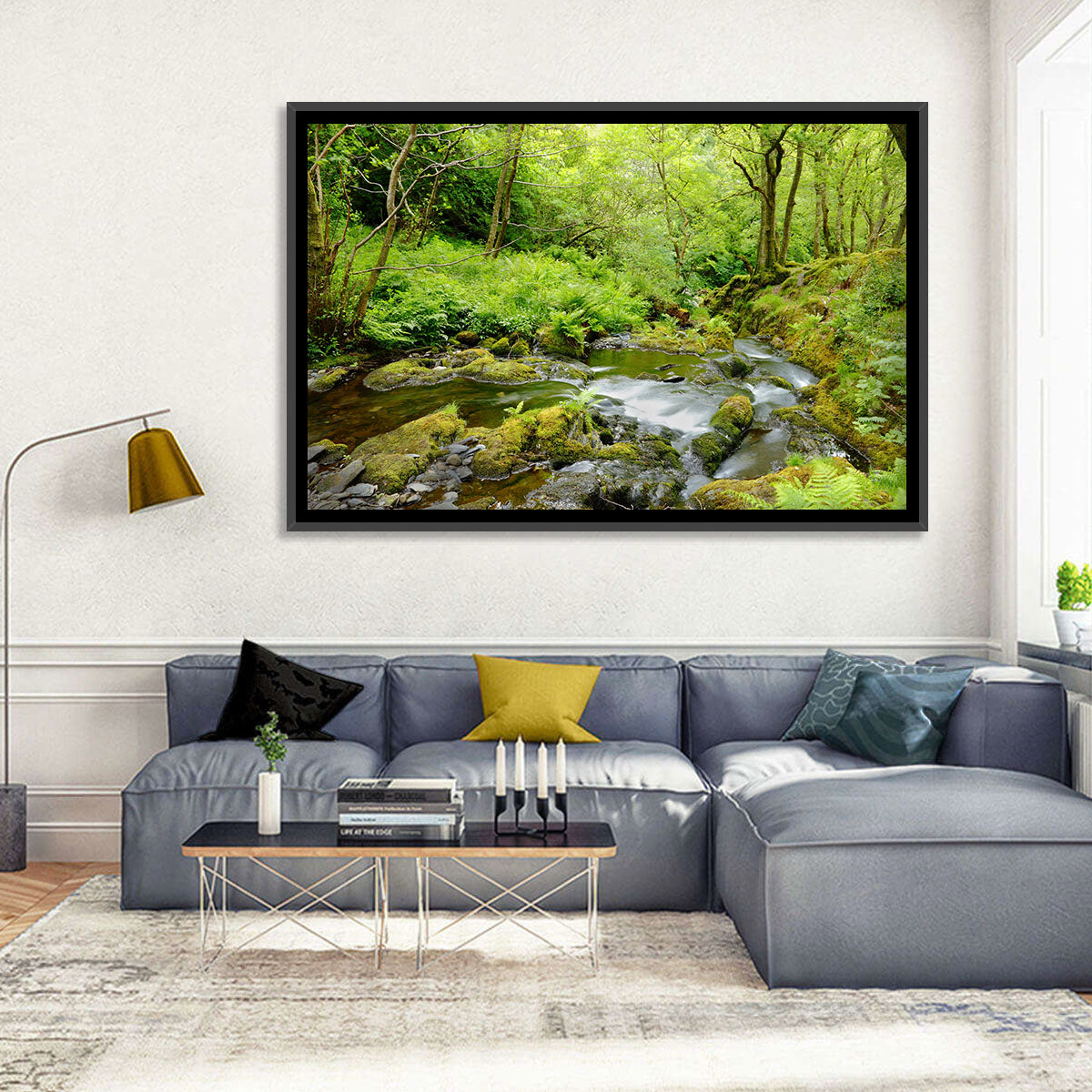 Mossy Stream Through Forest Wall Art