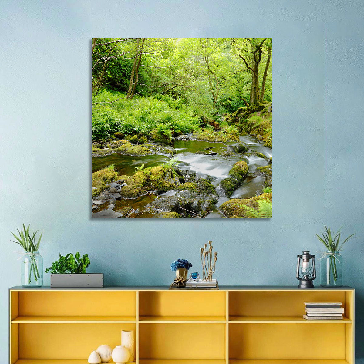 Mossy Stream Through Forest Wall Art