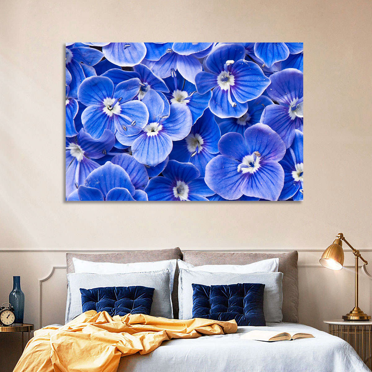 Blue Wildflower Close-up Wall Art in a room, landscape
