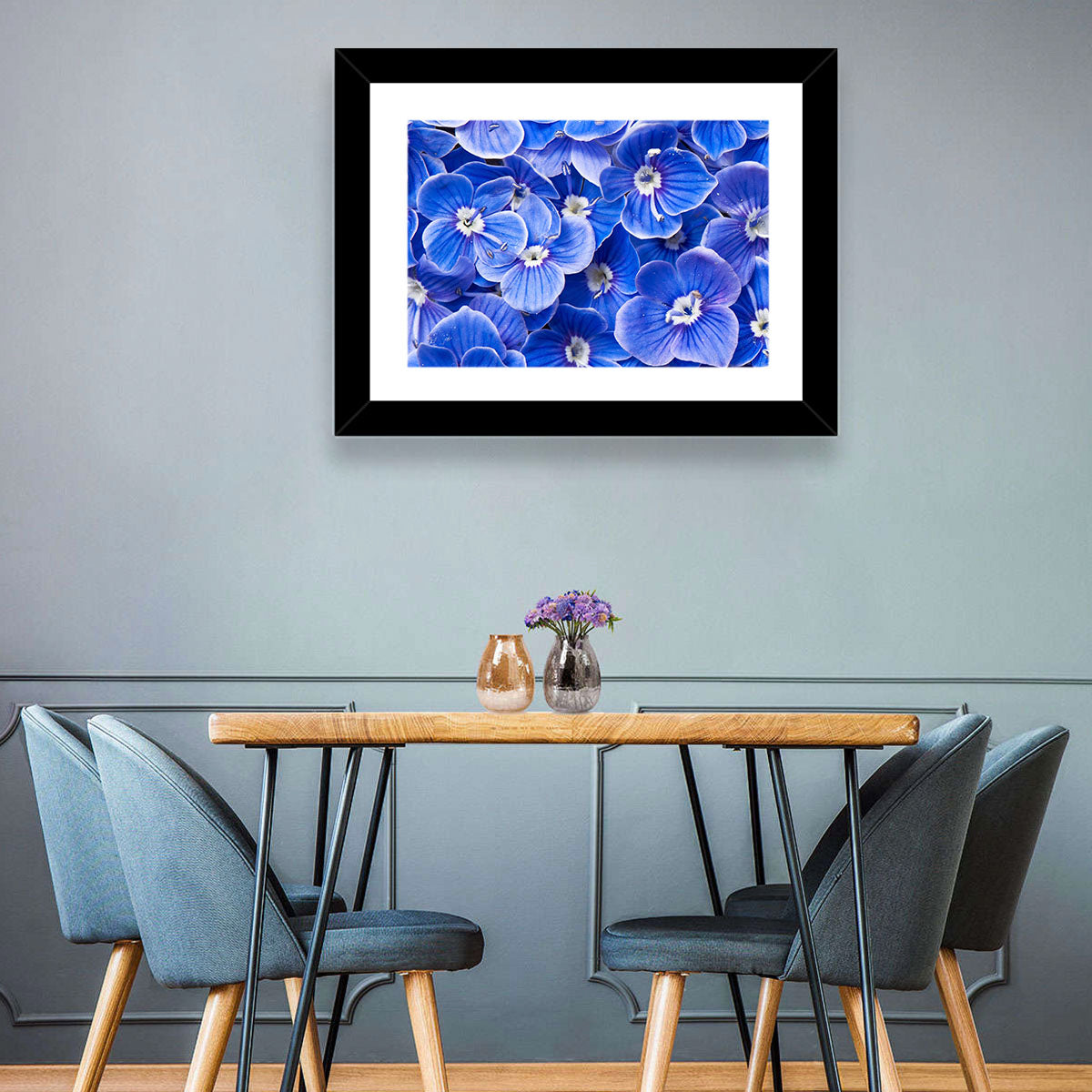 Blue Wildflower Close-up Wall Art in a room, landscape