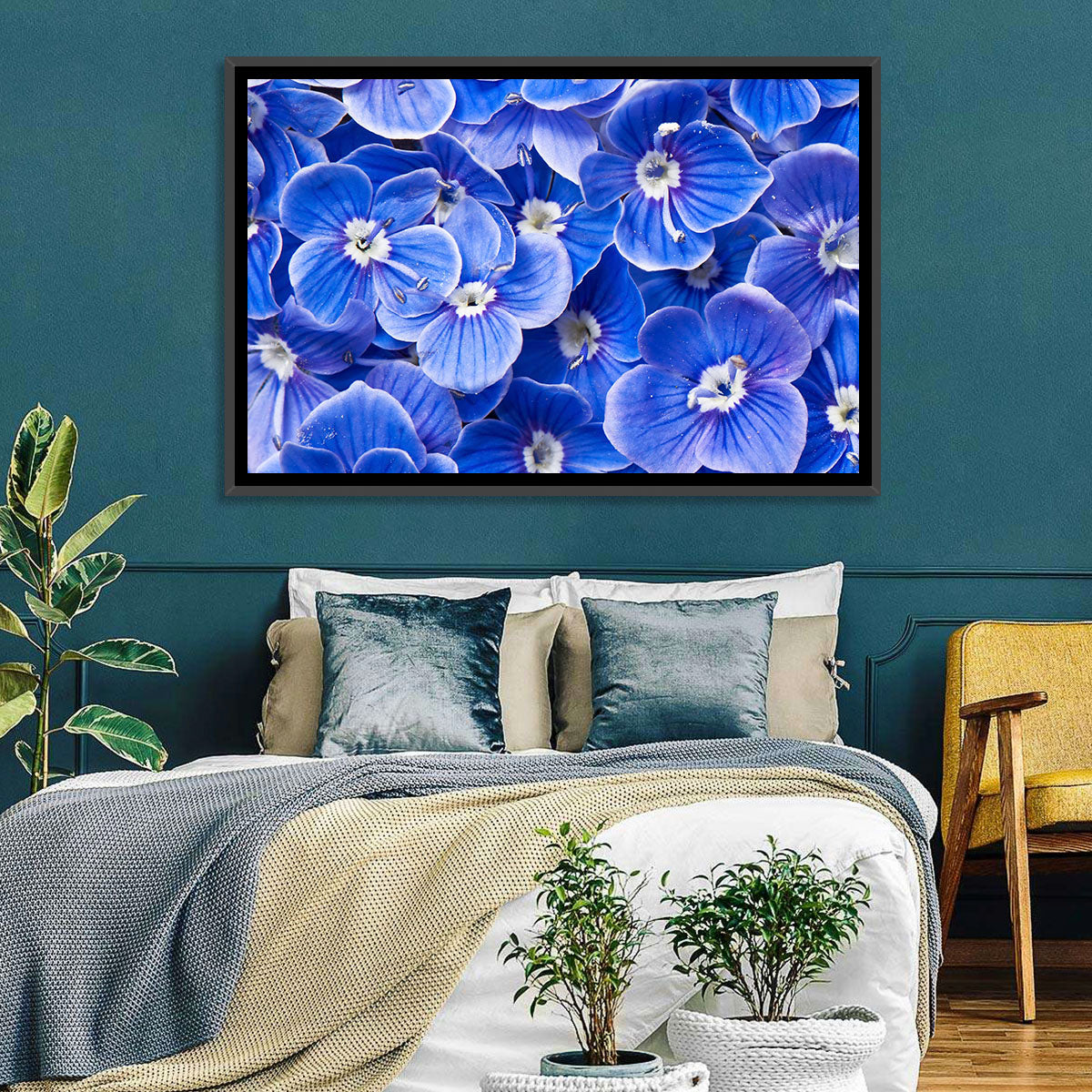 Blue Wildflower Close-up Wall Art in a room, landscape