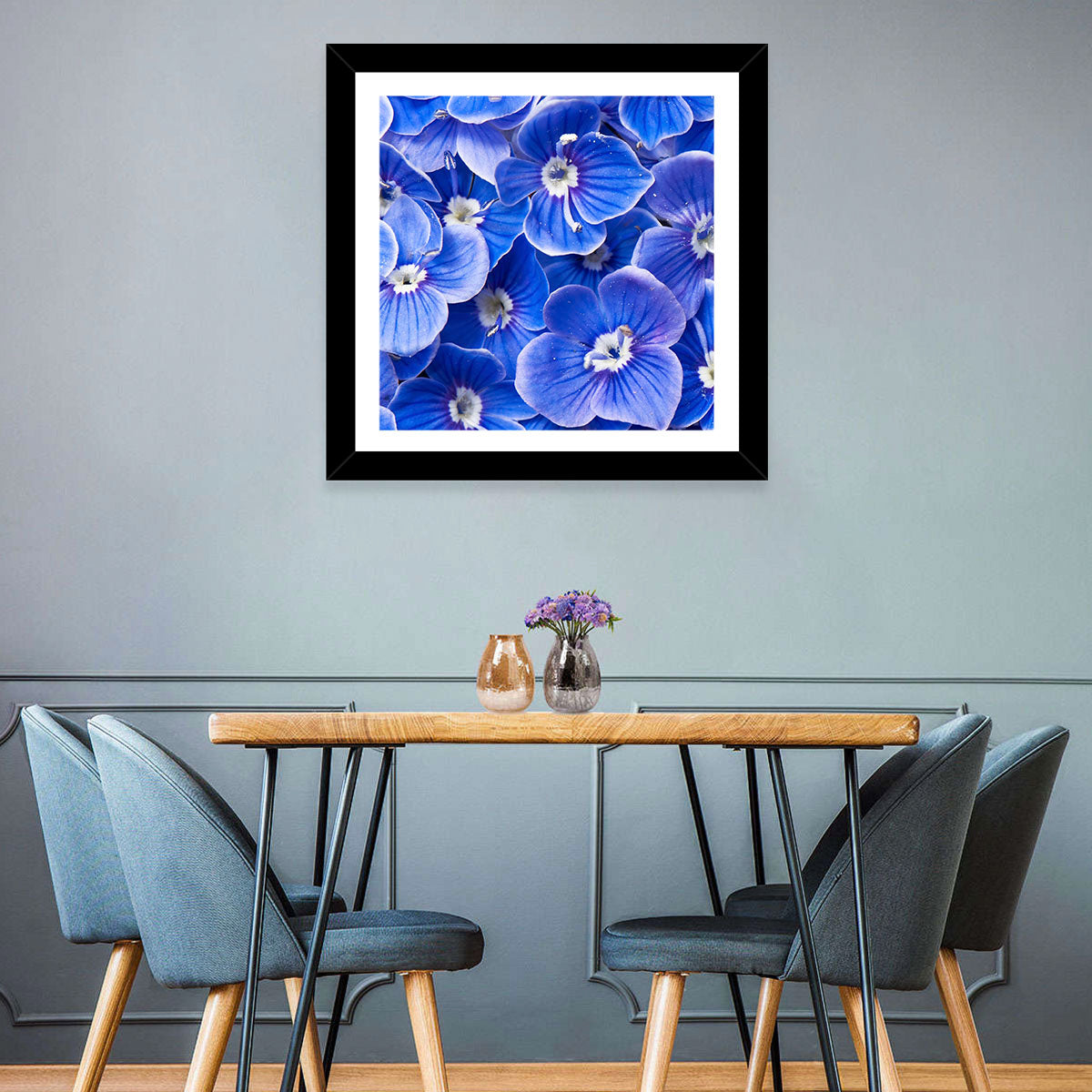 Blue Wildflower Close-up Wall Art in a room, landscape