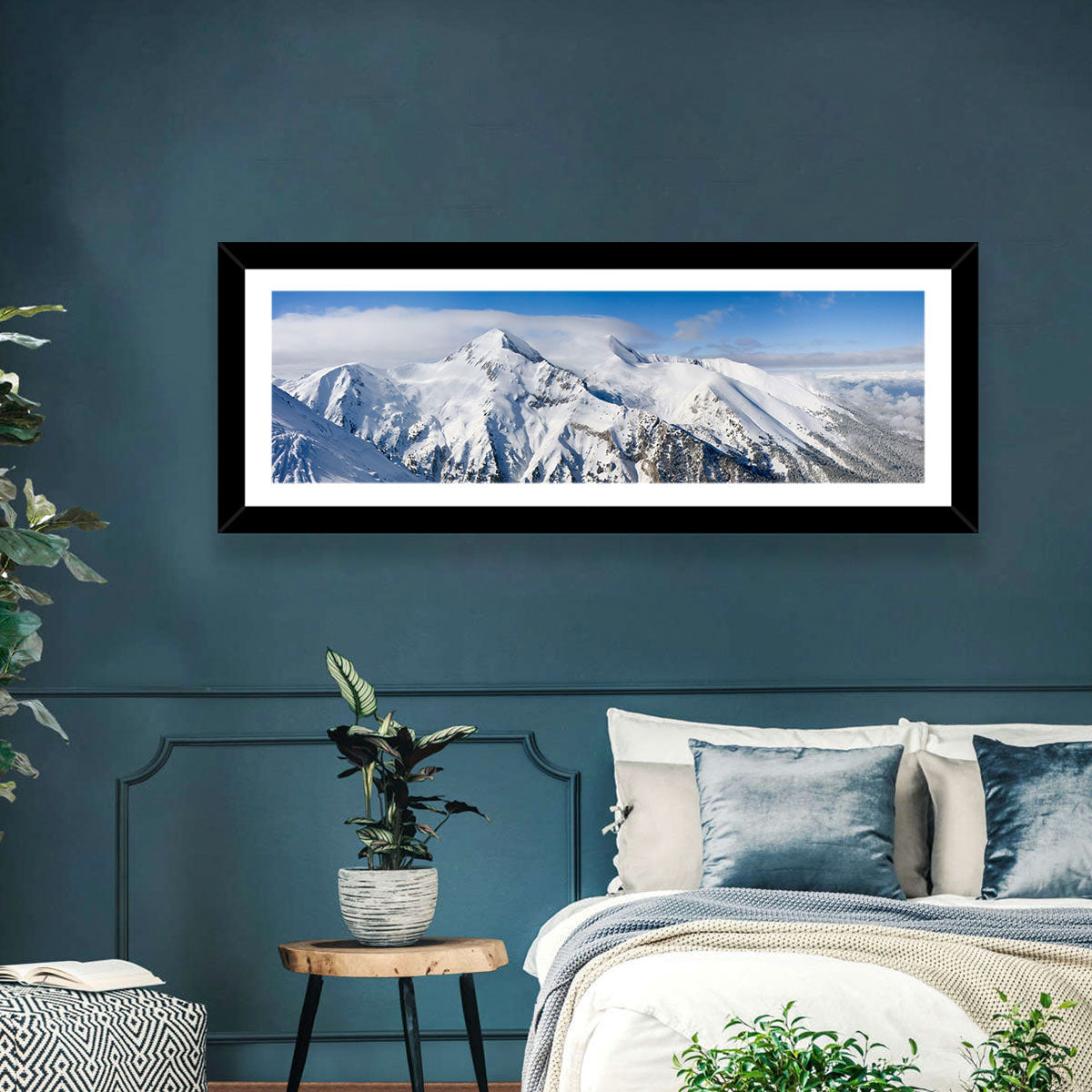 Bansko Snow-capped Peaks Wall Art in a room, panoramic