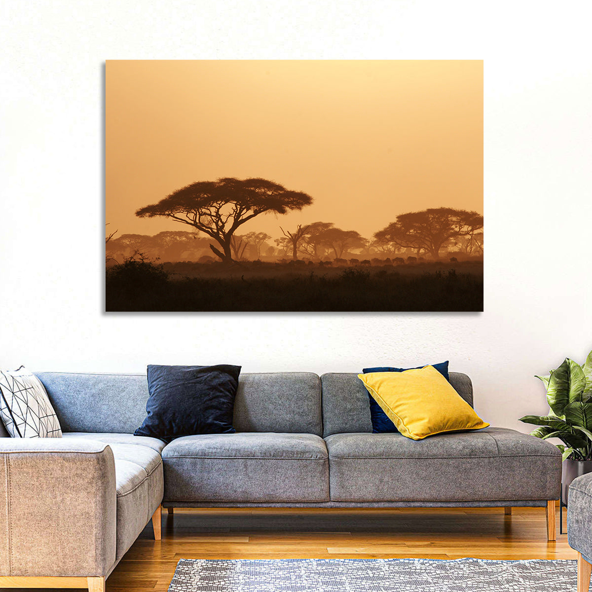 Amboseli Savanna Sunset Wall Art in a room, landscape