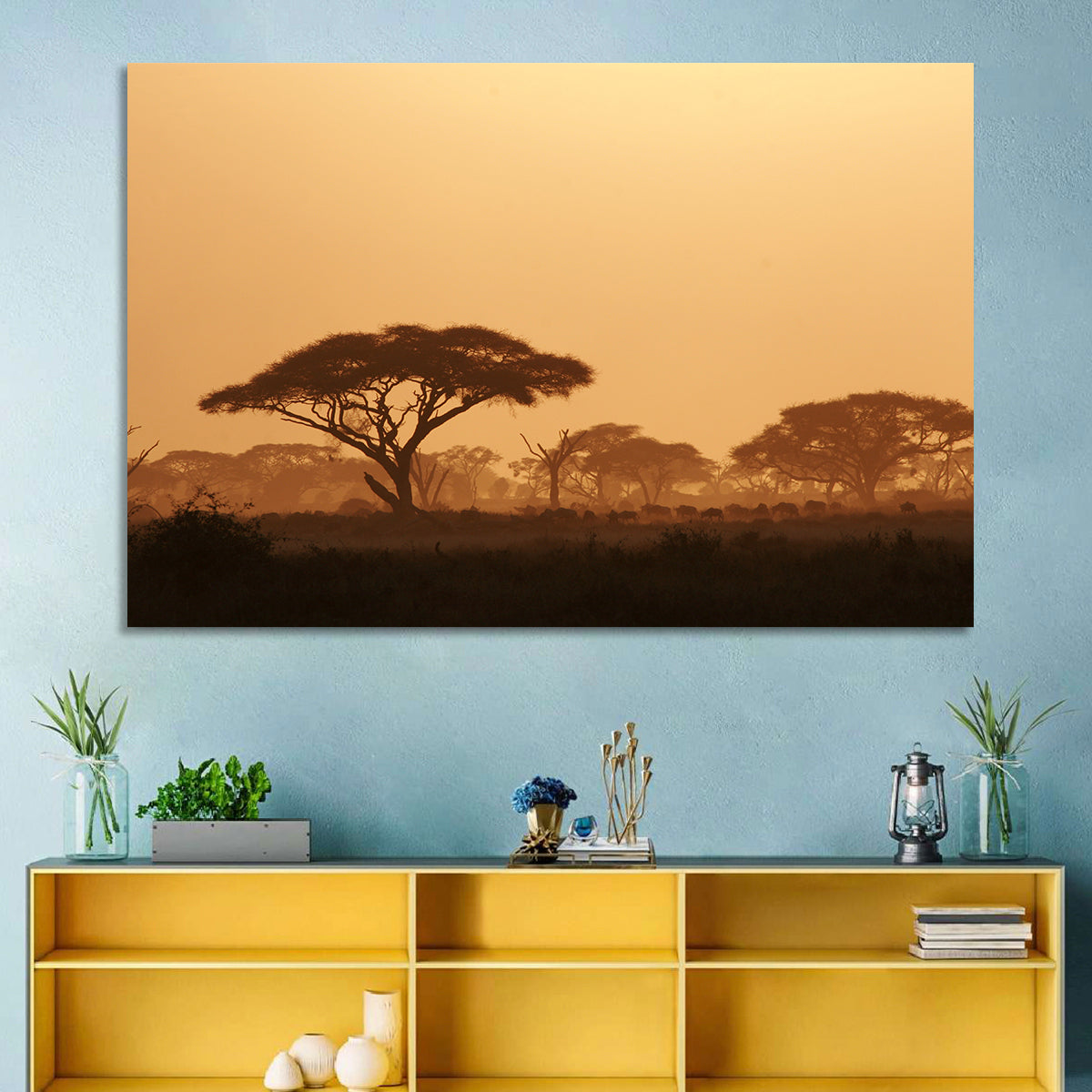 Amboseli Savanna Sunset Wall Art in a room, landscape