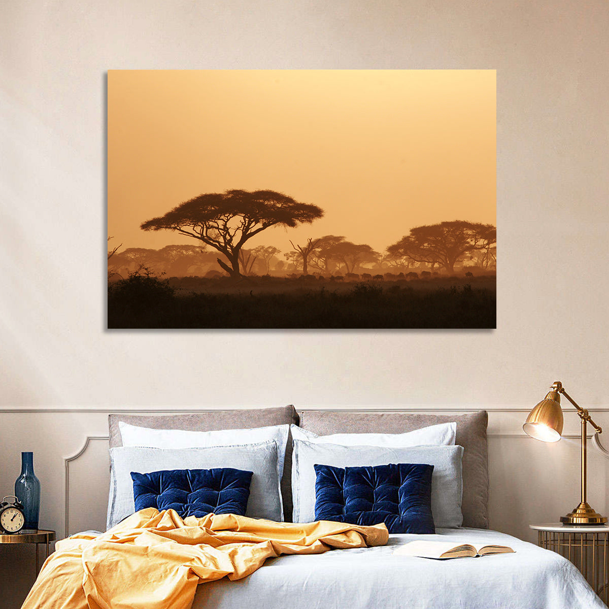 Amboseli Savanna Sunset Wall Art in a room, landscape
