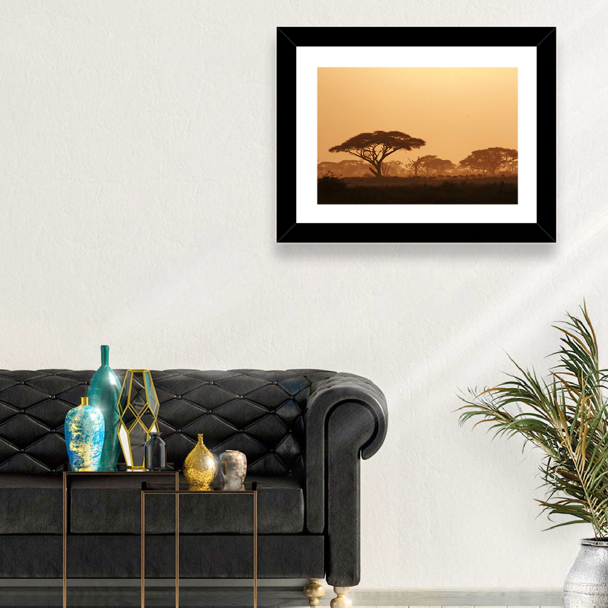 Amboseli Savanna Sunset Wall Art in a room, landscape