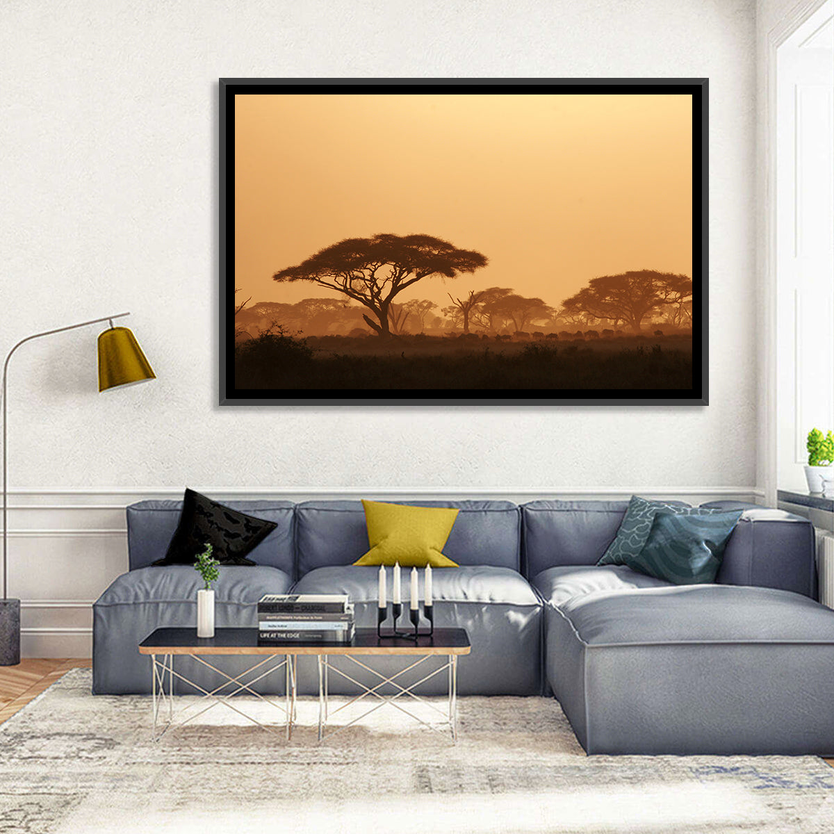 Amboseli Savanna Sunset Wall Art in a room, landscape