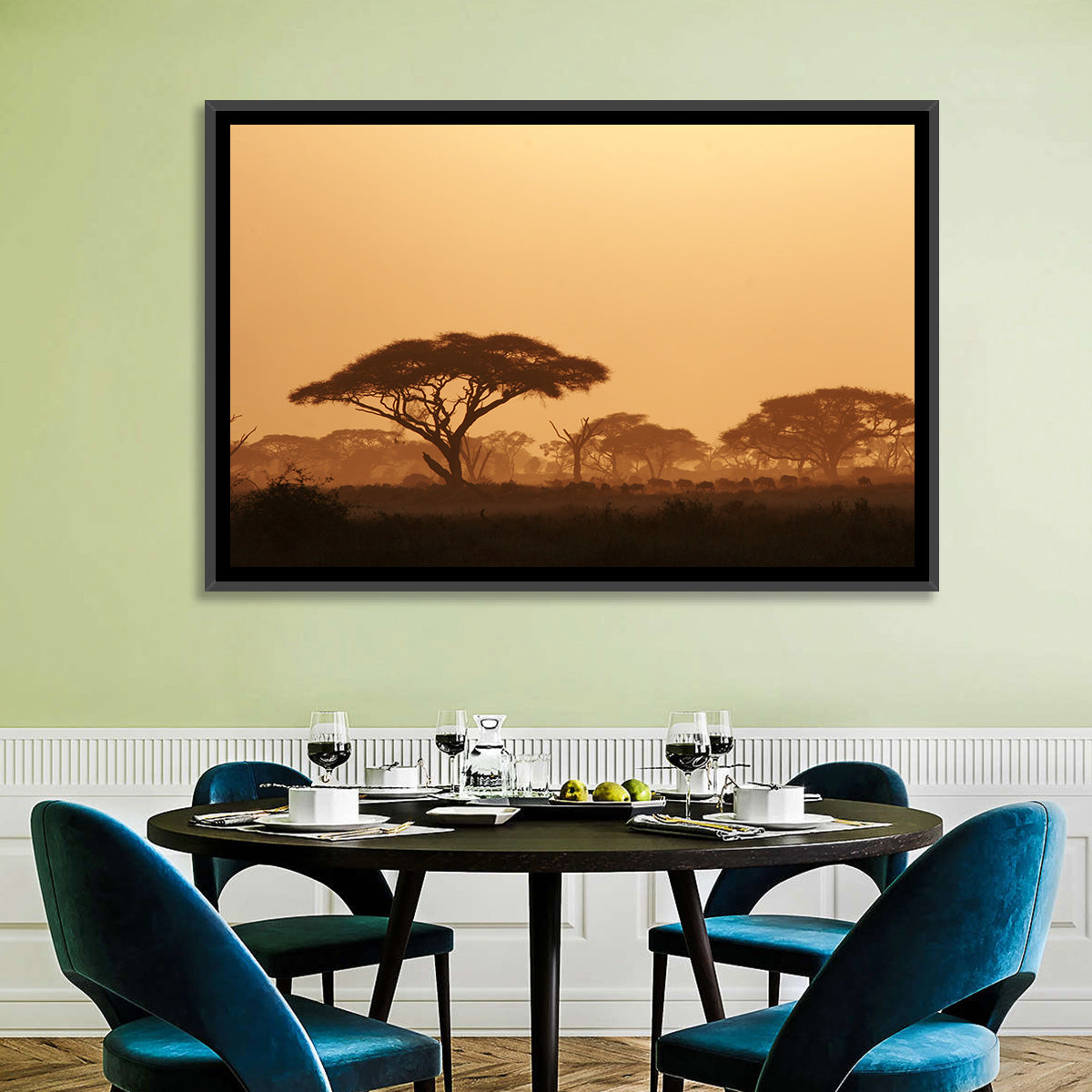 Amboseli Savanna Sunset Wall Art in a room, landscape