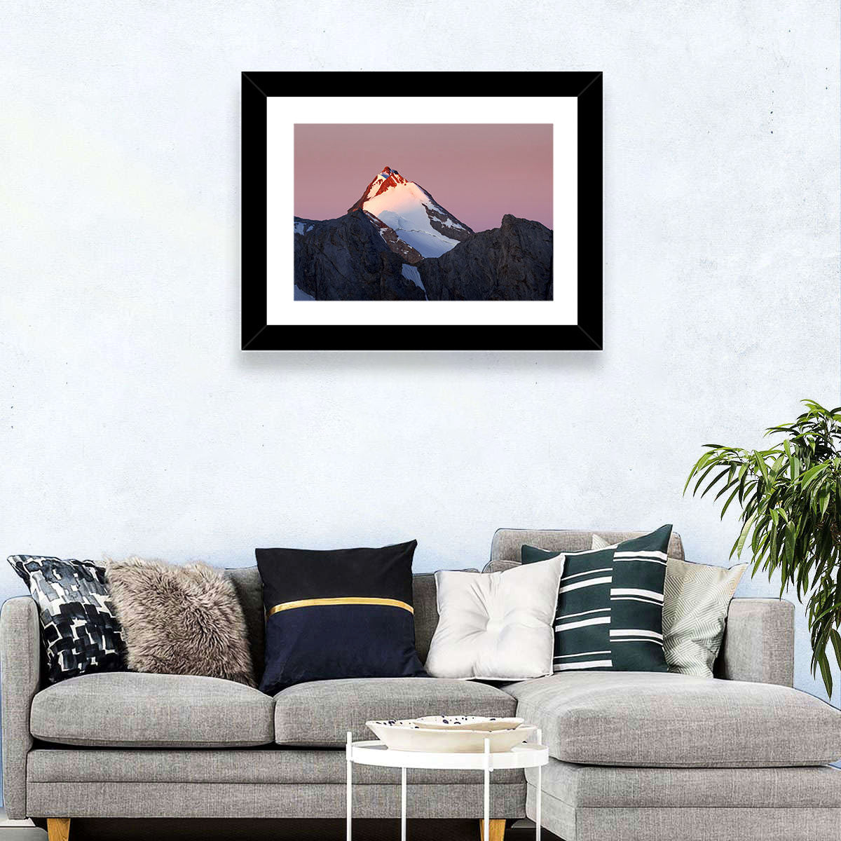 Mount Chimtarga Alpenglow Wall Art in a room, landscape