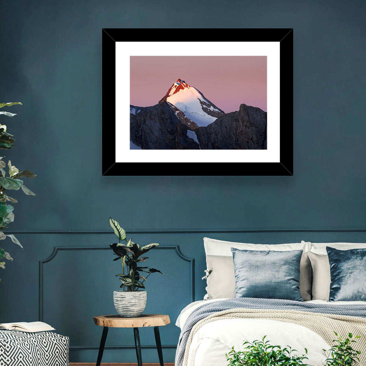 Mount Chimtarga Alpenglow Wall Art in a room, landscape