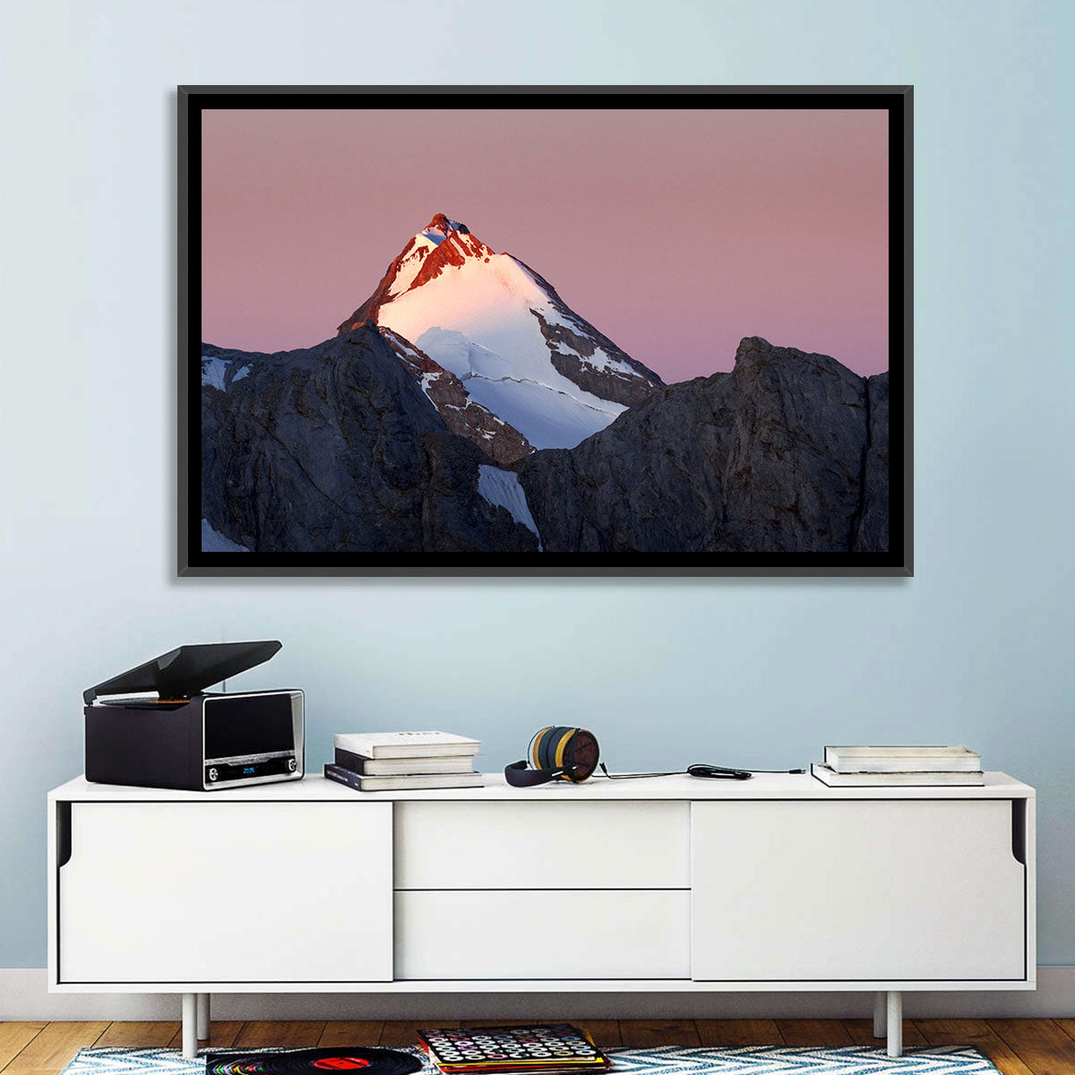 Mount Chimtarga Alpenglow Wall Art in a room, landscape