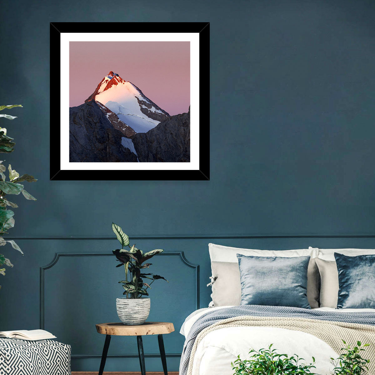 Mount Chimtarga Alpenglow Wall Art in a room, landscape